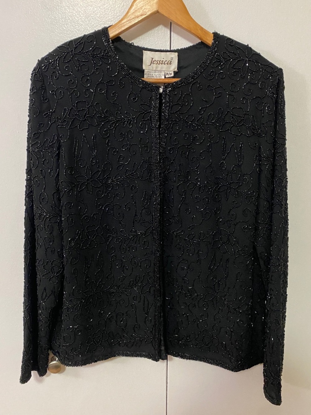 Vintage Jessica Black Beaded Formal Evening Jacket Blazer